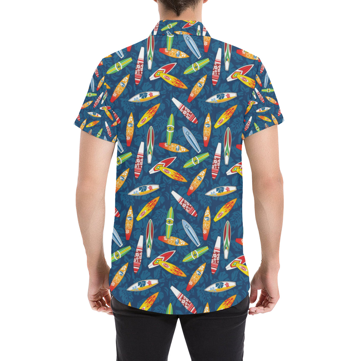 Surfboard Pattern Print Men's Short Sleeve Button Up Shirt