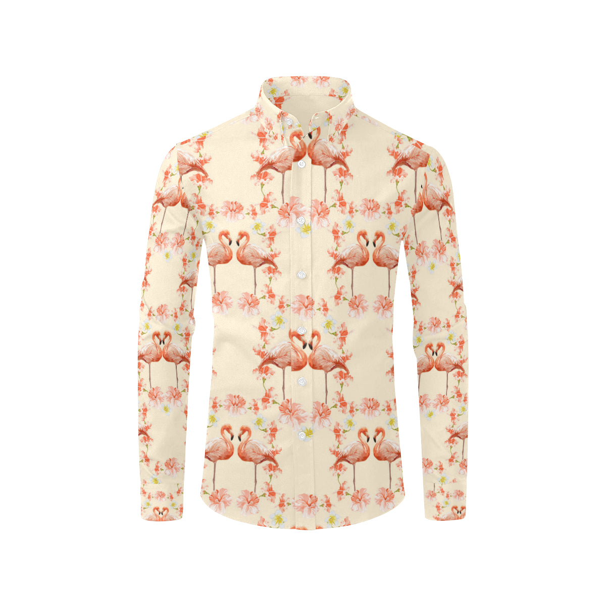 Flamingo Hibiscus Print Pattern Men's Long Sleeve Shirt