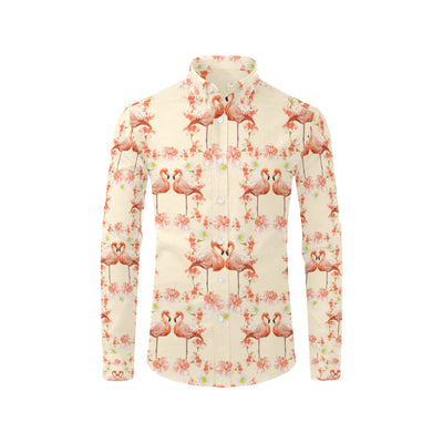 Flamingo Hibiscus Print Pattern Men's Long Sleeve Shirt