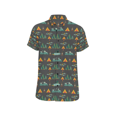 Camping Tent Pattern Print Design 03 Men's Short Sleeve Button Up Shirt