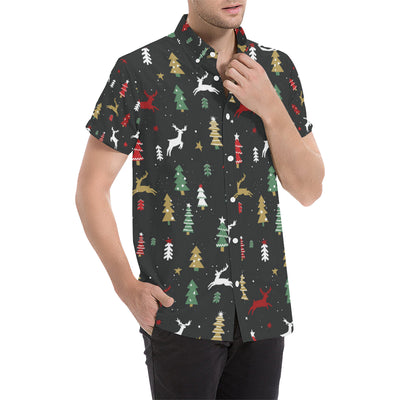 Christmas Tree Deer Style Pattern Print Design 03 Men's Short Sleeve Button Up Shirt