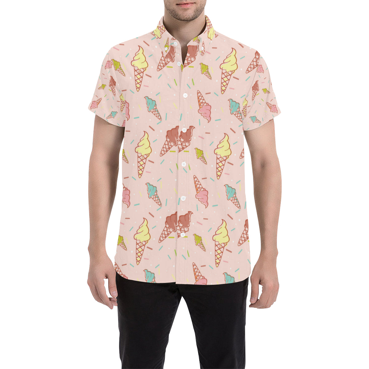 Ice Cream Pattern Print Design 02 Men's Short Sleeve Button Up Shirt