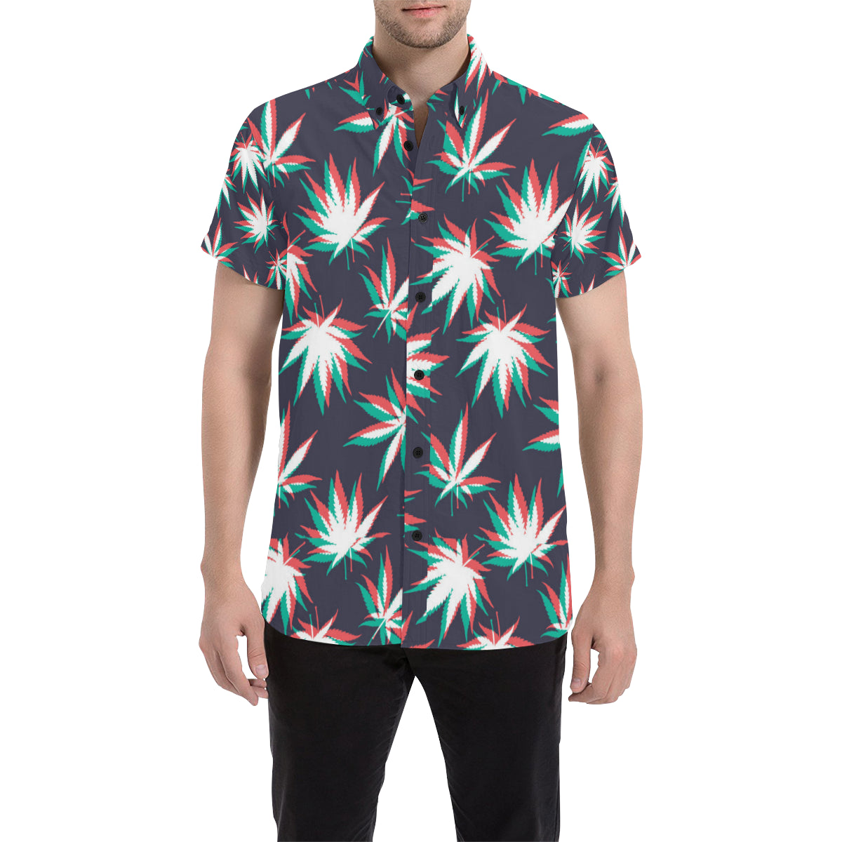 Pot Leaf Pattern Print Design A01 Men's Short Sleeve Button Up Shirt