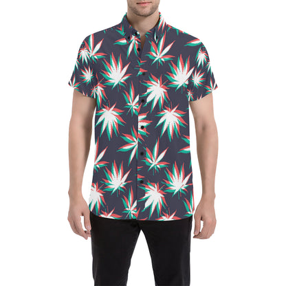 Pot Leaf Pattern Print Design A01 Men's Short Sleeve Button Up Shirt