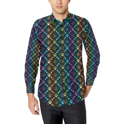 Paw Rainbow Print Men's Long Sleeve Shirt