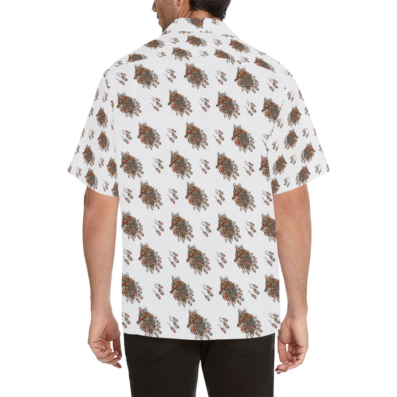 Aztec Wolf Pattern Print Design 02 Men's Hawaiian Shirt