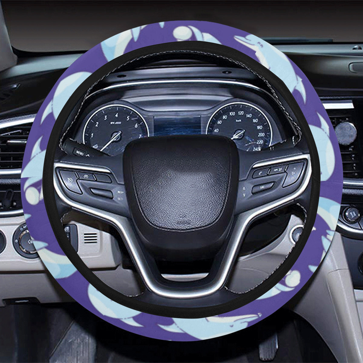 Dolphin Smile Print Pattern Steering Wheel Cover with Elastic Edge