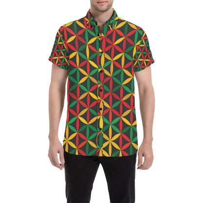 Rasta Pattern Print Design A04 Men's Short Sleeve Button Up Shirt