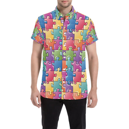 Puzzle Pattern Print Design A05 Men's Short Sleeve Button Up Shirt
