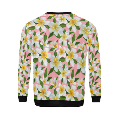 White Plumeria Pattern Print Design PM011 Men Long Sleeve Sweatshirt