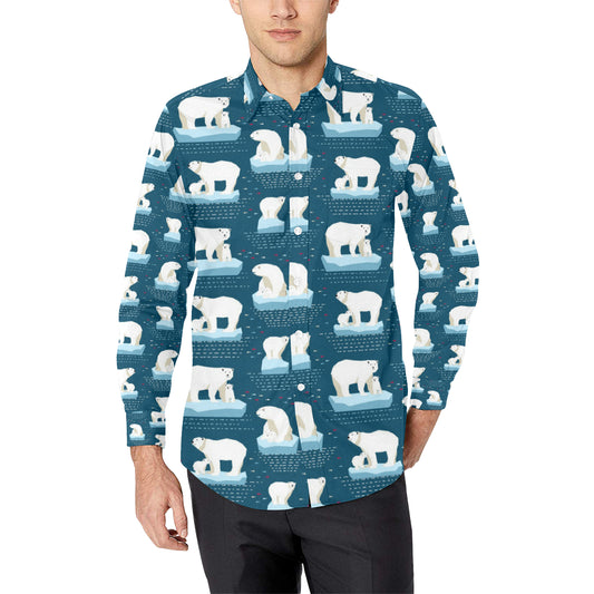 Polar Bear Pattern Print Design PB02 Men's Long Sleeve Shirt