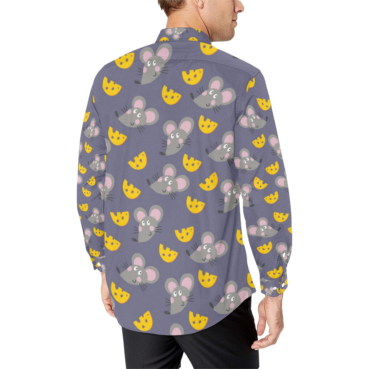 Rat With Cheese Pattern Print Design 01 Men's Long Sleeve Shirt
