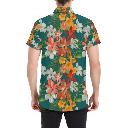 Amaryllis Pattern Print Design AL06 Men's Short Sleeve Button Up Shirt