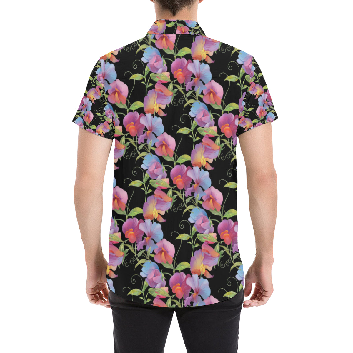 Peony Pattern Print Design PE012 Men's Short Sleeve Button Up Shirt