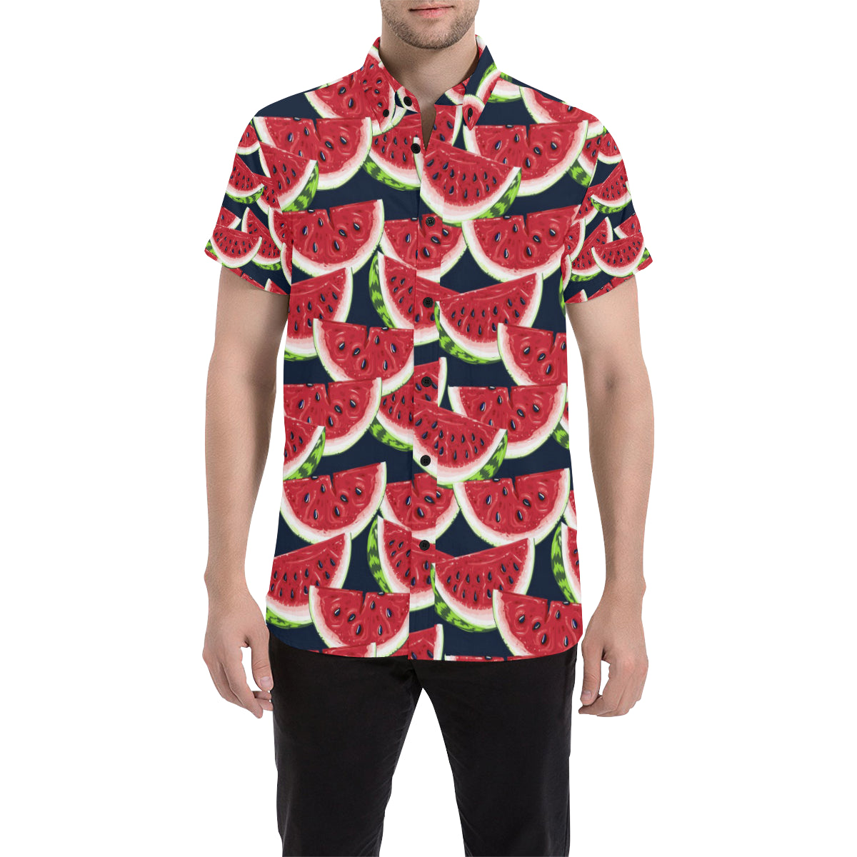 Watermelon Pattern Print Design WM011 Men's Short Sleeve Button Up Shirt