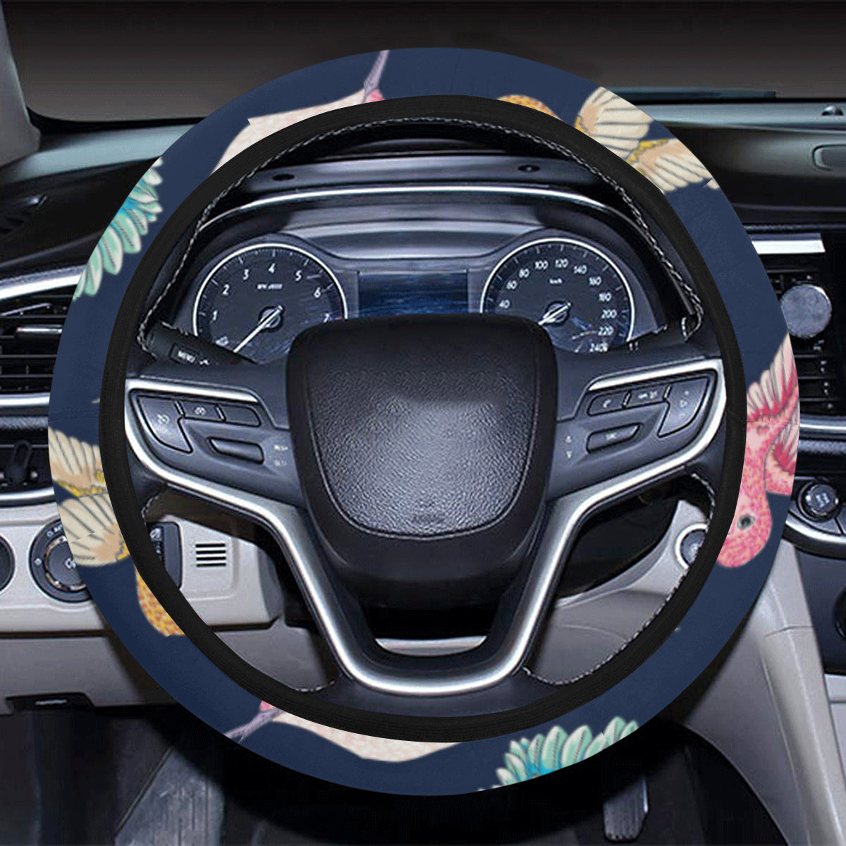 Hummingbird Cute Pattern Print Design 01 Steering Wheel Cover with Elastic Edge