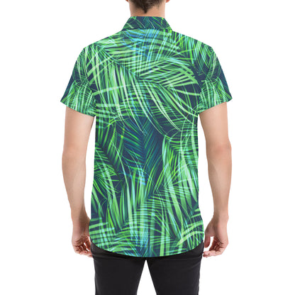 Palm Leaves Pattern Print Design PL02 Men's Short Sleeve Button Up Shirt