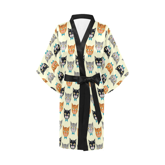Cat Pattern Print Design 05 Women's Short Kimono