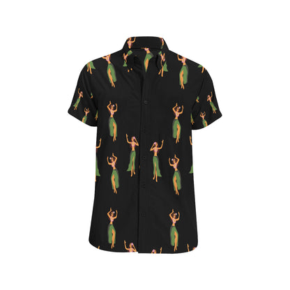 Hula Dancers Girl Pattern Print Design 01 Men's Short Sleeve Button Up Shirt