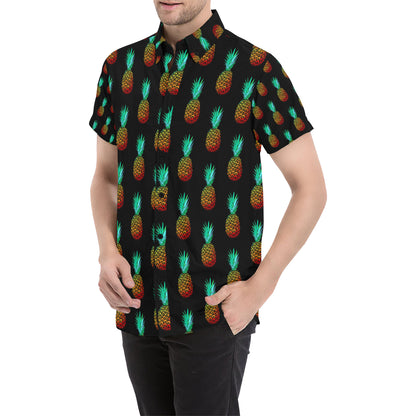 Pineapple Pattern Print Design A05 Men's Short Sleeve Button Up Shirt
