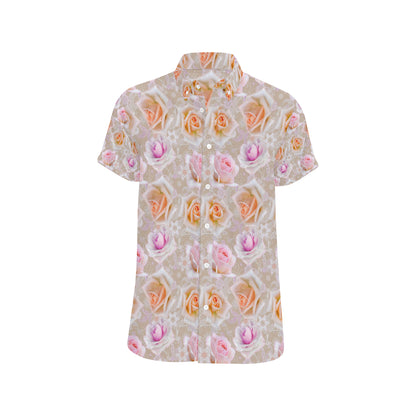 Rose Pattern Print Design RO011 Men's Short Sleeve Button Up Shirt