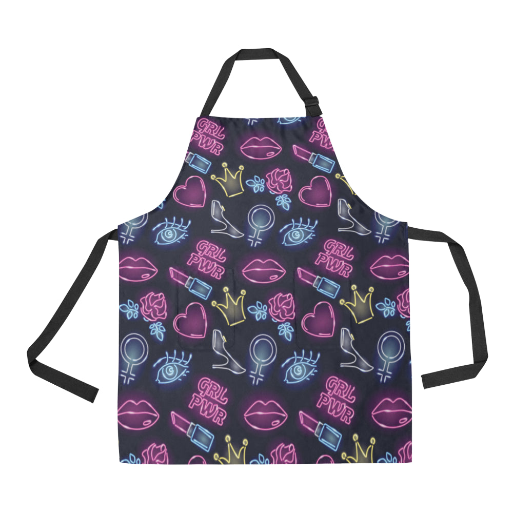 Lipstick Neon Pattern Print Design 02 Apron with Pocket