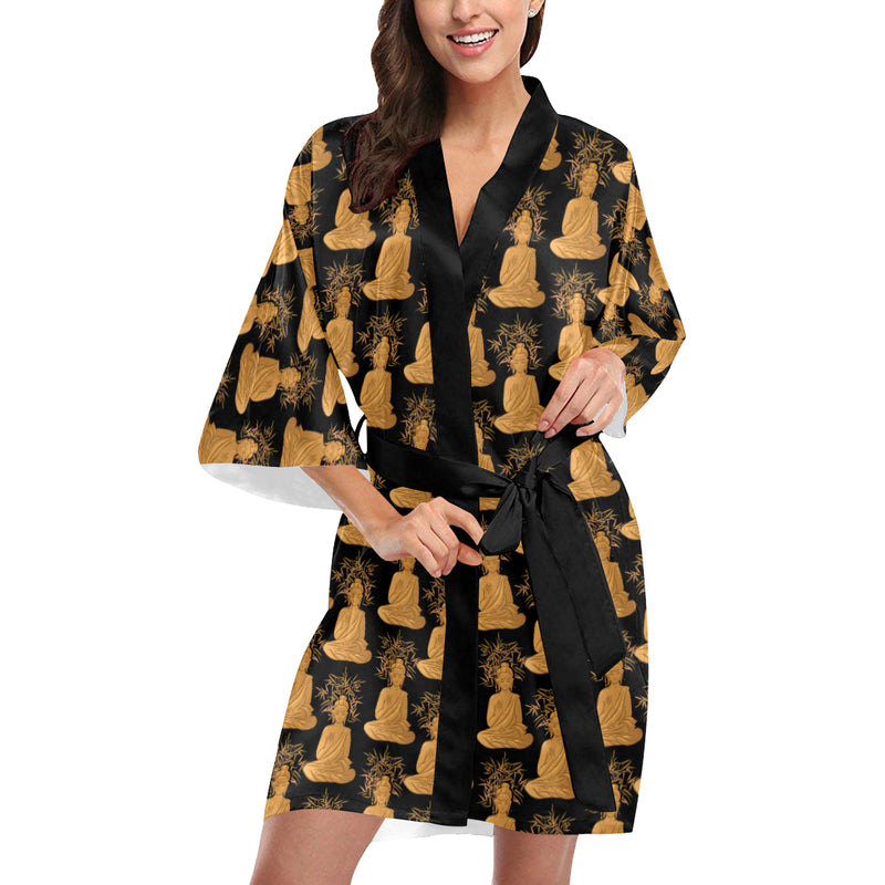 Buddha Pattern Print Design 01 Women's Short Kimono