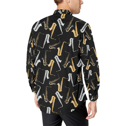 Saxophone Pattern Print Design 01 Men's Long Sleeve Shirt