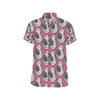 Great White Shark Pattern Print Design 01 Men's Short Sleeve Button Up Shirt