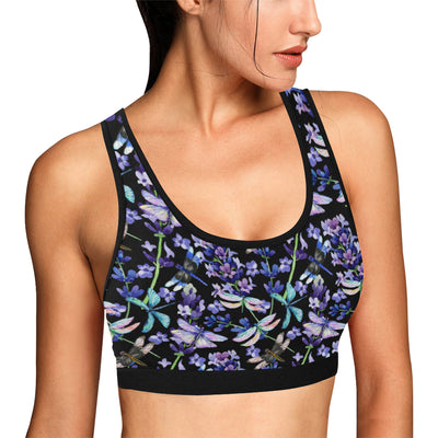 Lavender Dragonfly Pattern Print Design LV03 Sports Bra