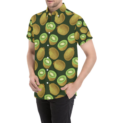 Kiwi Pattern Print Design KW04 Men's Short Sleeve Button Up Shirt