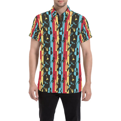 Jazz Pattern Print Design 02 Men's Short Sleeve Button Up Shirt