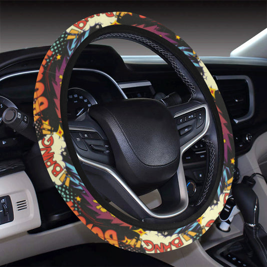 Comic Book Pattern Print Design 01 Steering Wheel Cover with Elastic Edge