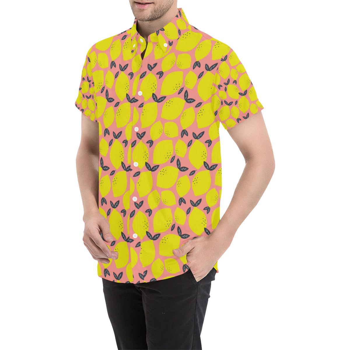 Lemon Pattern Print Design LM03 Men's Short Sleeve Button Up Shirt