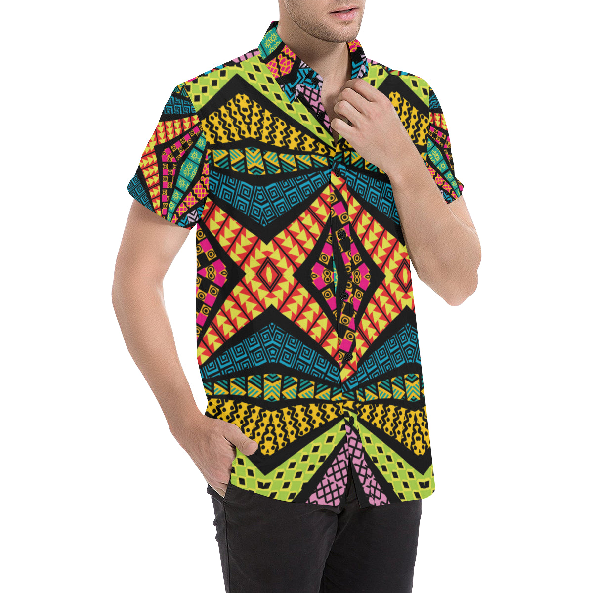 Kaleidoscope Pattern Print Design 05 Men's Short Sleeve Button Up Shirt