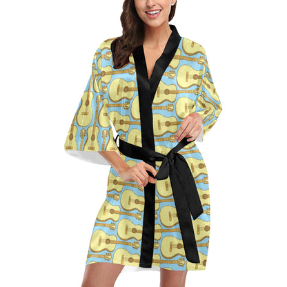 Acoustic Guitar Pattern Print Design 03 Women's Short Kimono