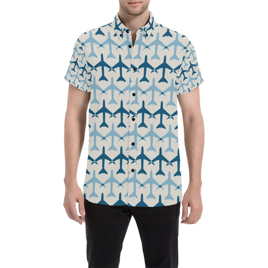 Airplane Pattern Print Design 04 Men's Short Sleeve Button Up Shirt
