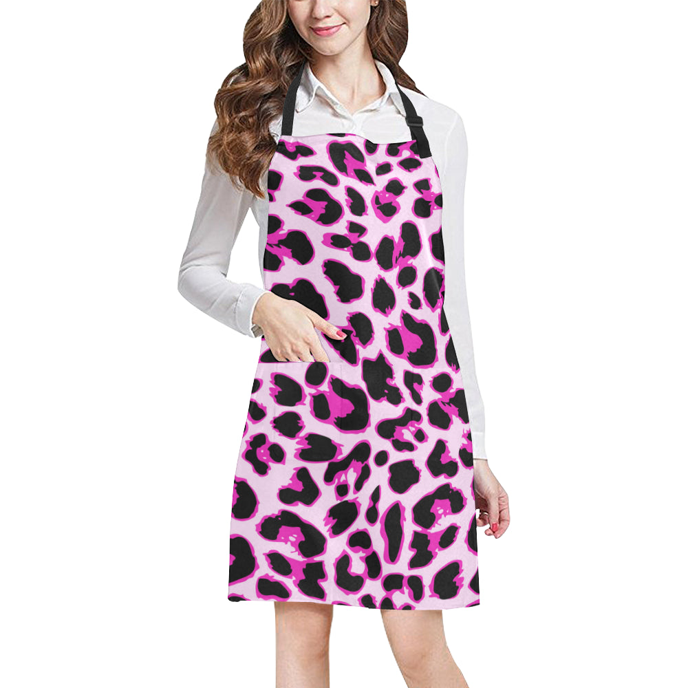 Pink Leopard Print Apron with Pocket
