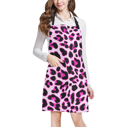 Pink Leopard Print Apron with Pocket