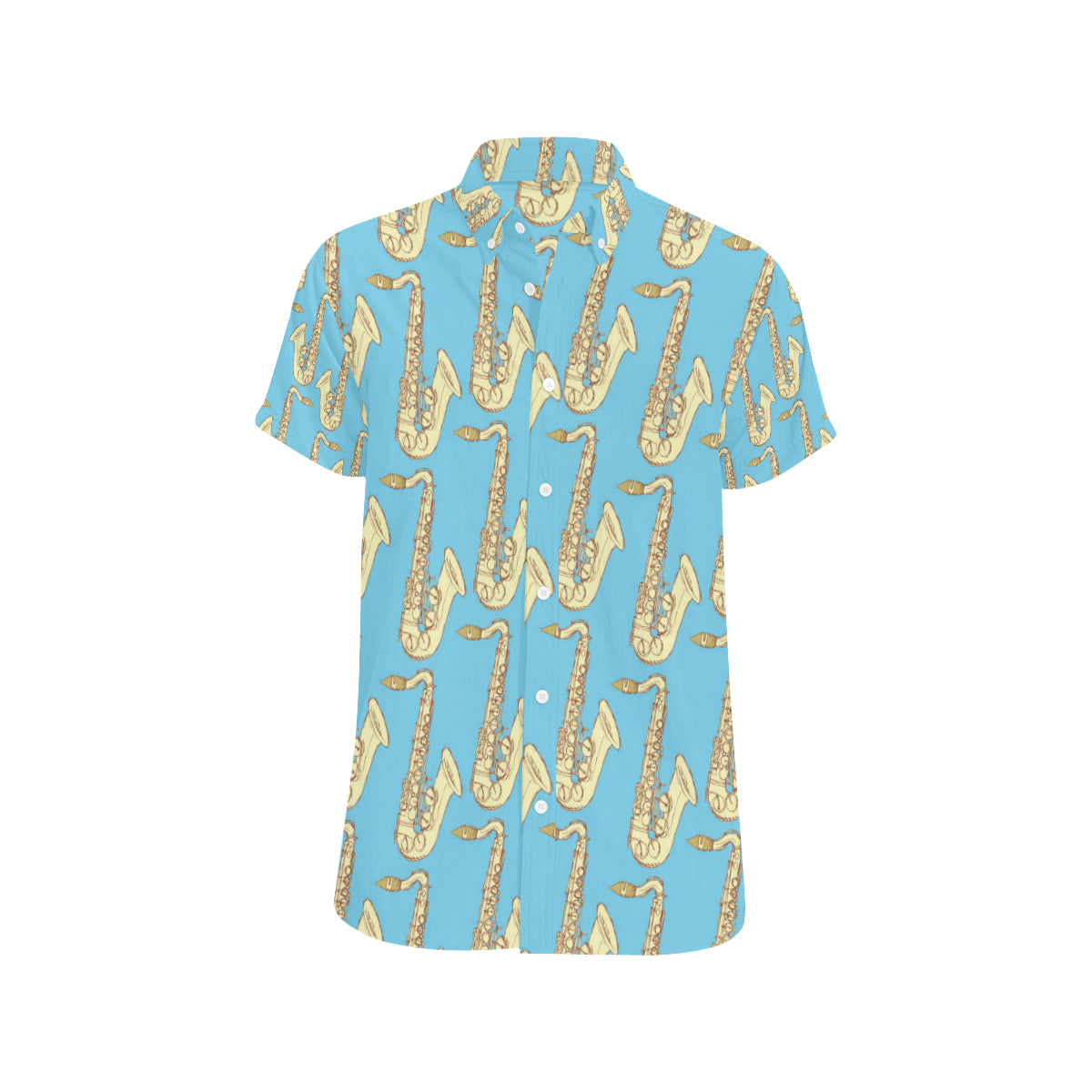 Saxophone Pattern Print Design 03 Men's Short Sleeve Button Up Shirt