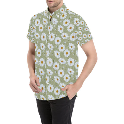 Daisy Yellow Print Pattern Men's Short Sleeve Button Up Shirt