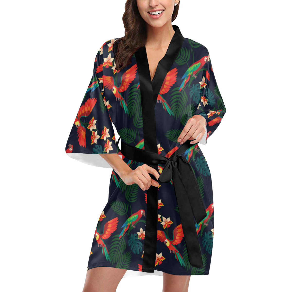 Macaw Pattern Print Design 02 Women's Short Kimono
