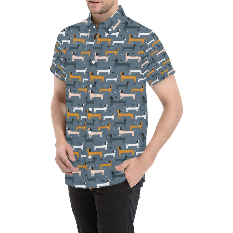 Dachshund Pattern Print Design 012 Men's Short Sleeve Button Up Shirt