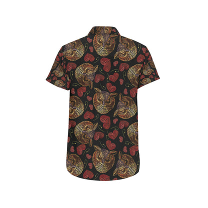 Owl Pattern Print Design A08 Men's Short Sleeve Button Up Shirt