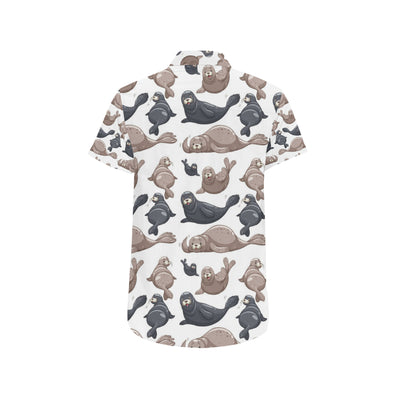 Sea Lion Pattern Print Design 02 Men's Short Sleeve Button Up Shirt