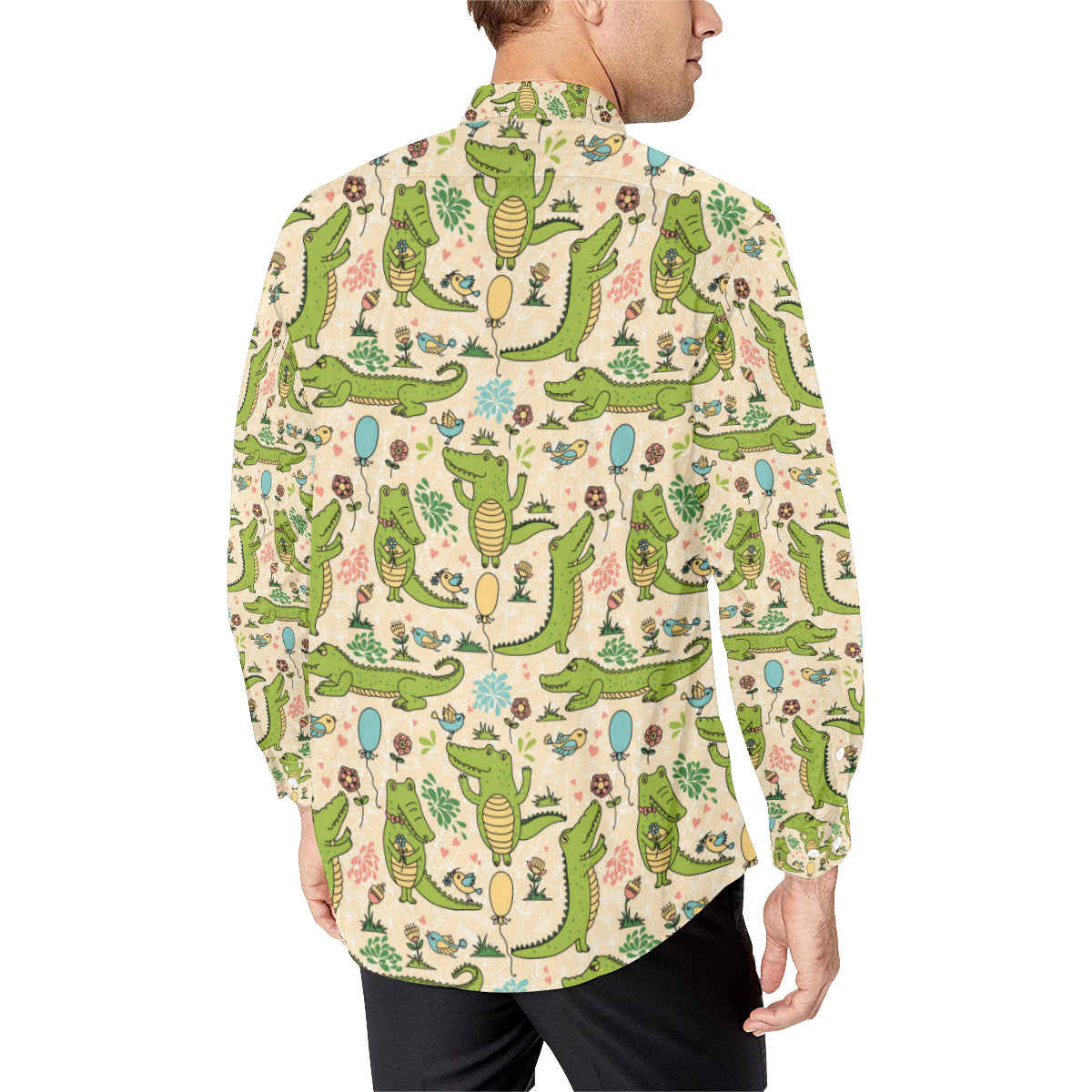 Alligator Pattern Print Design 01 Men's Long Sleeve Shirt