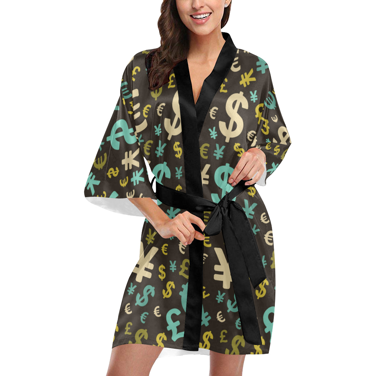 Money Pattern Print Design 01 Women's Short Kimono