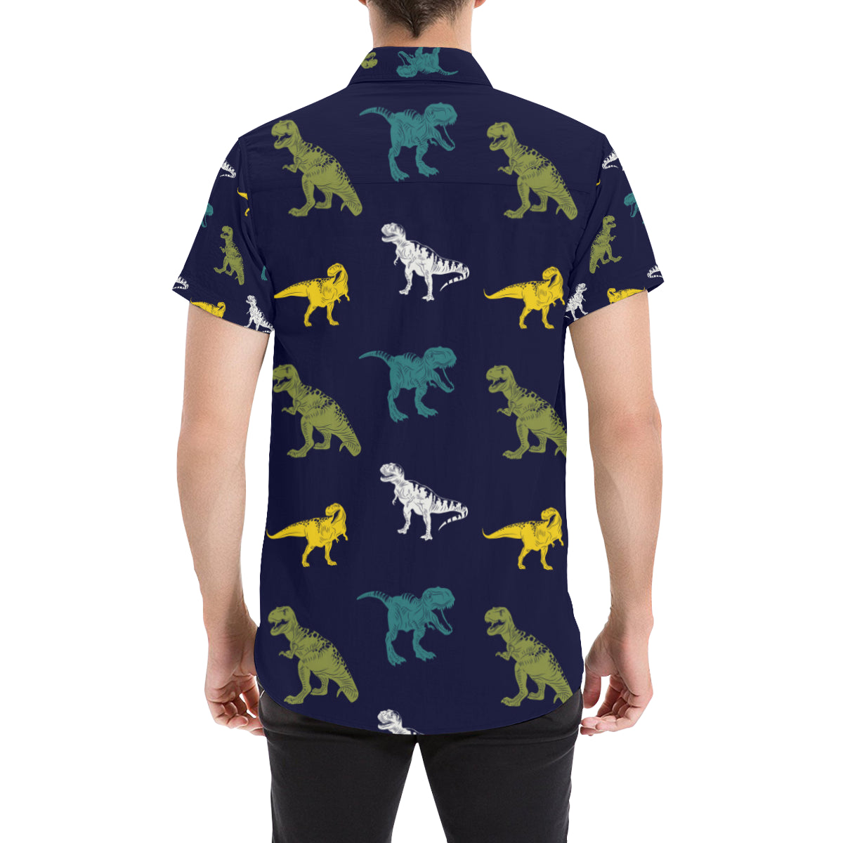 T Rex Pattern Print Design A07 Men's Short Sleeve Button Up Shirt