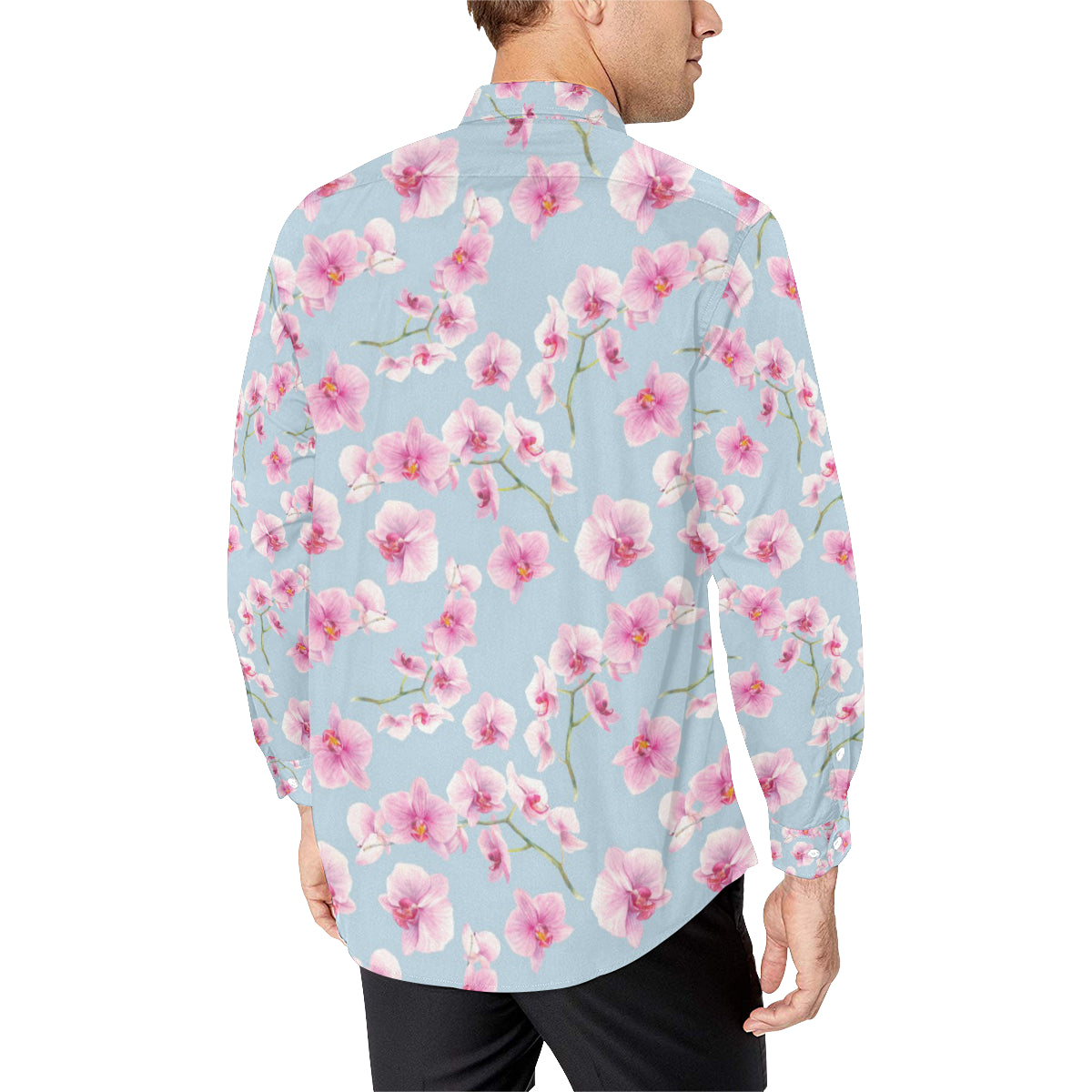 Orchid Pink Pattern Print Design OR01 Men's Long Sleeve Shirt