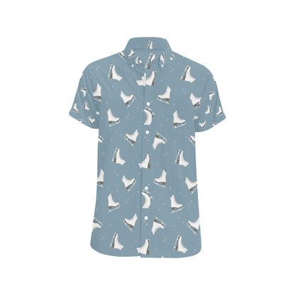 Ice Skate Pattern Print Design 02 Men's Short Sleeve Button Up Shirt